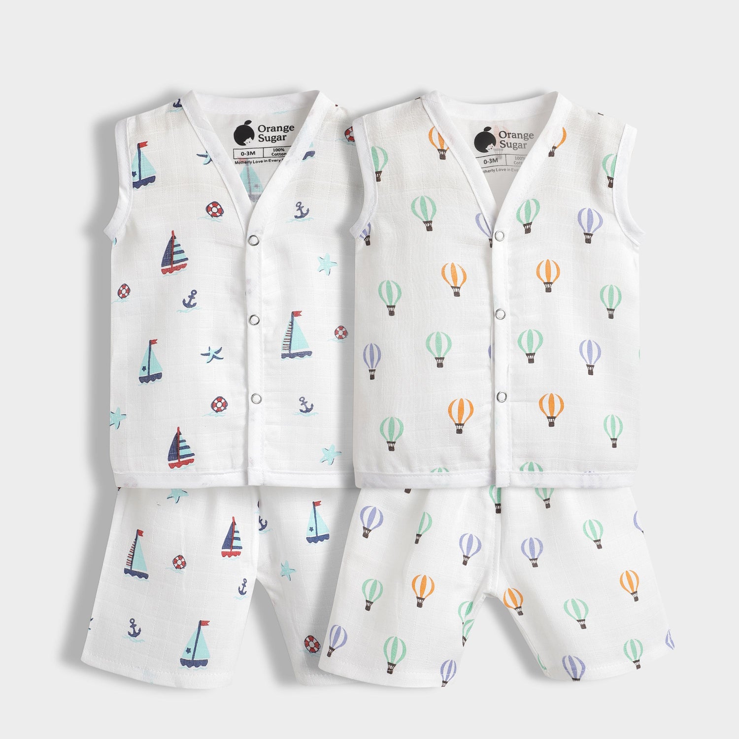 2 Pack Muslin Jhabla Co-ord Set | Little Sailor, Balloon Ride