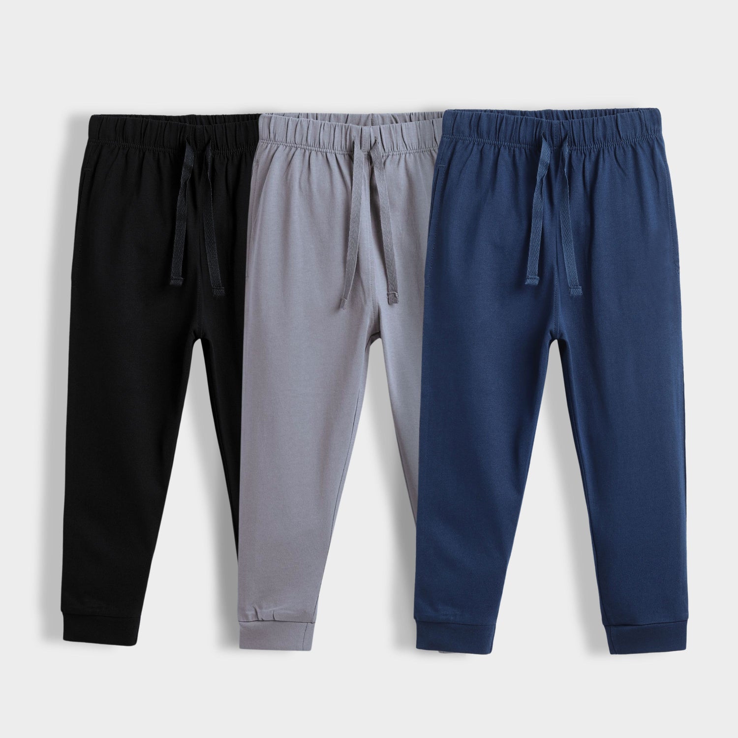 3 Pcs Cotton Joggers | Black, Grey, Blue