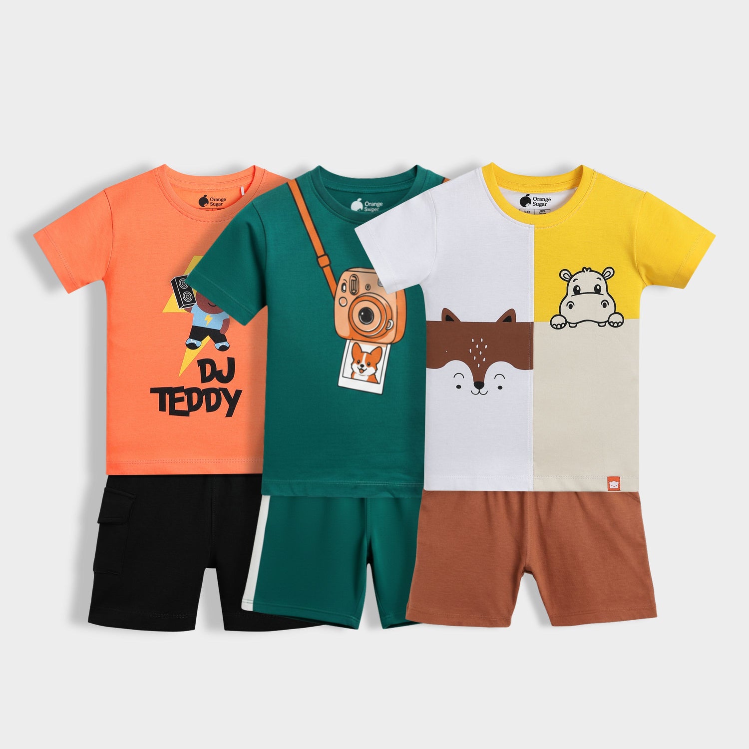3 Pack T-Shirt & Shorts Unisex Co-ord Set | Dj Teddy, Camera, Half And Half