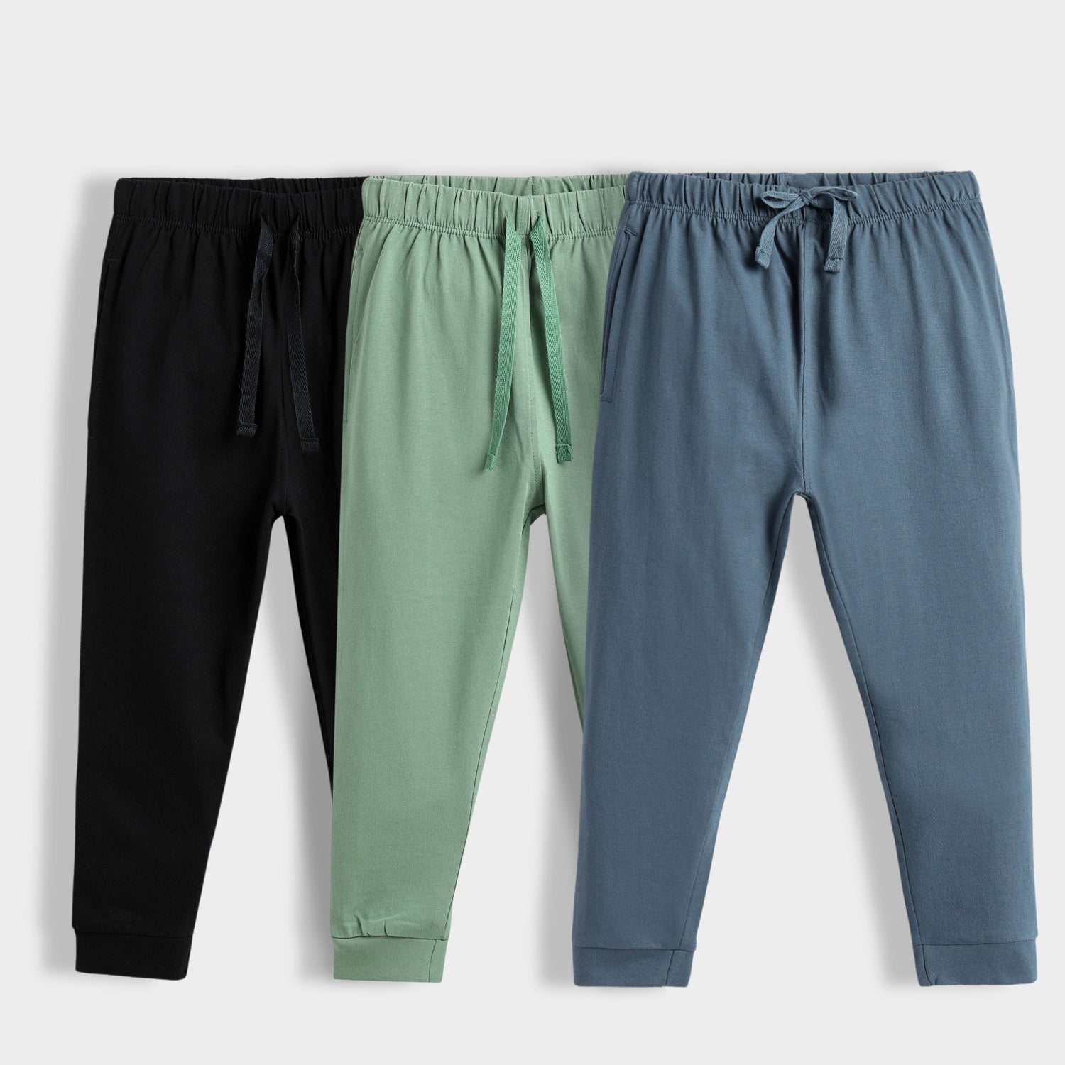 3 Pcs Cotton Joggers | Black, Green, Air Force Blue