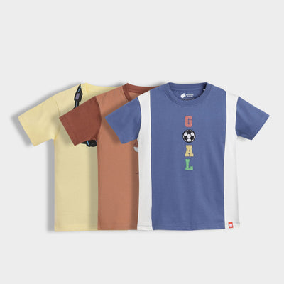 3 Pack Half Sleeves Unisex T-Shirts | Goal Time, Ride And Roll, Music Buddy