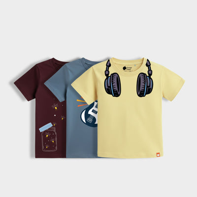 3 Pack Half Sleeves Unisex T-Shirts | Firefly Magic, Rockstar, Music Buddy