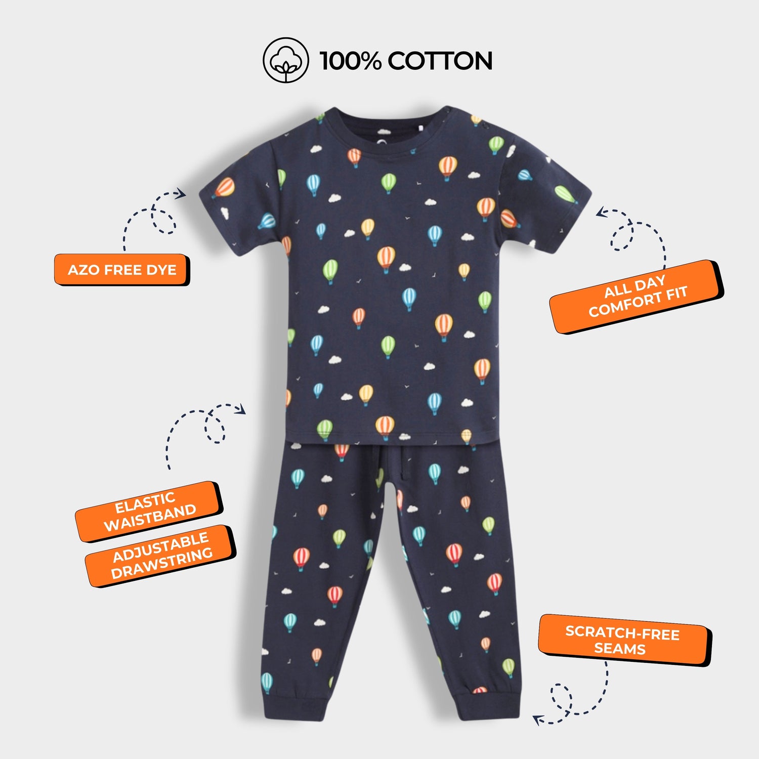Half Sleeves Unisex Co-ord Set | Hot Air Balloon