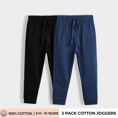 2 Pcs Cotton Joggers | Black, Blue