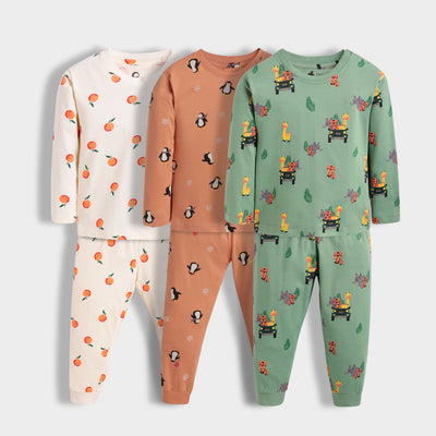 3 Pack Full Sleeves Unisex Co-ord Set | Jungle, Oranges & Penguin Chill