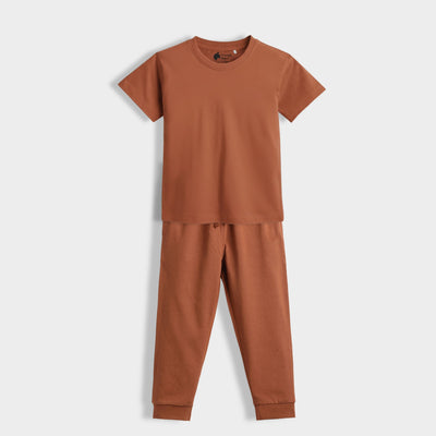 Half Sleeves Unisex T-Shirt & Joggers Set | Brown