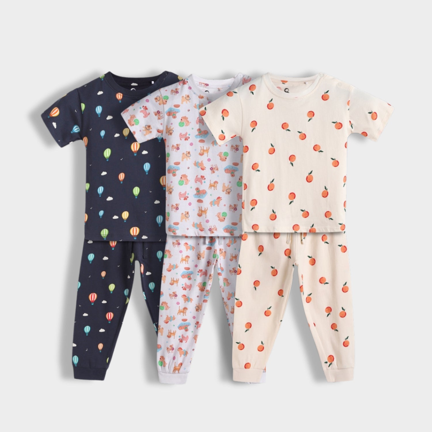 3 Pack Half Sleeves Unisex Co-ord Set | Hot Air, Furry & Orange