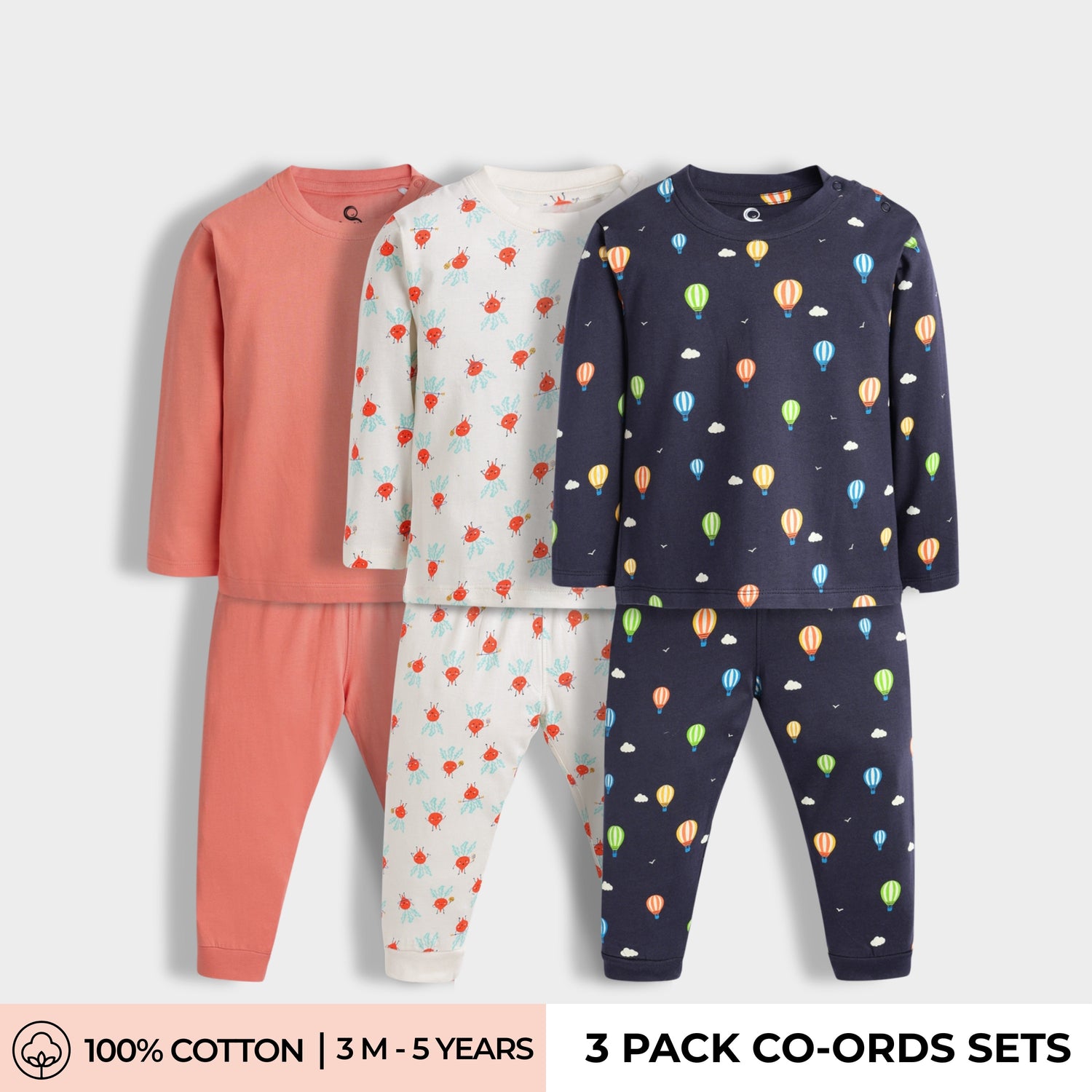 3 Pack Full Sleeves Unisex Co-ord Set | Giraffe, Beetroot & Hot Air