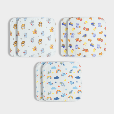 6 Pack Muslin Wash Cloth | Jungle Jingles, Starry, Breakfast