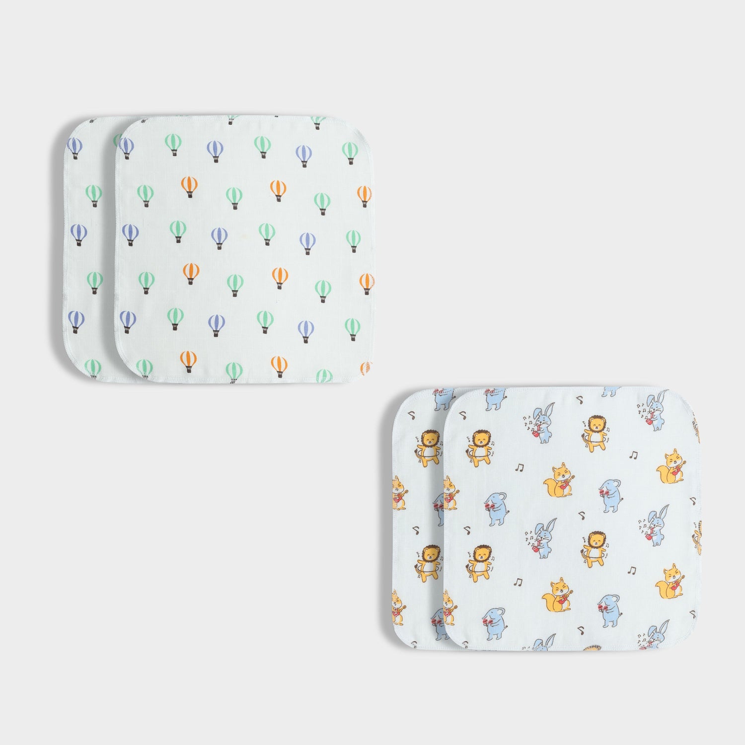 4 Pack Muslin Wash Cloth | Balloon Ride, Jungle Jingles