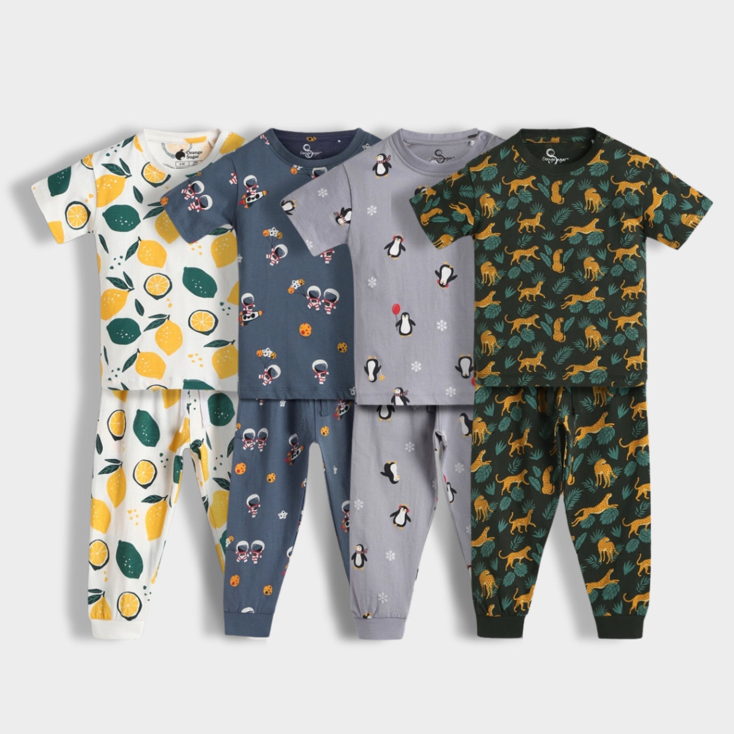 4 Pack Half Sleeves Unisex Co-ord Set | Space, Lemon, Penguin & Cheetah