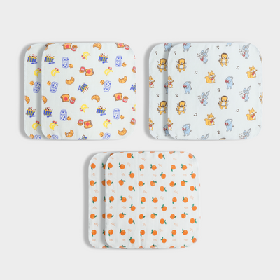 6 Pack Muslin Wash Cloth | Breakfast, Sweet Oranges, Jungle Jingles