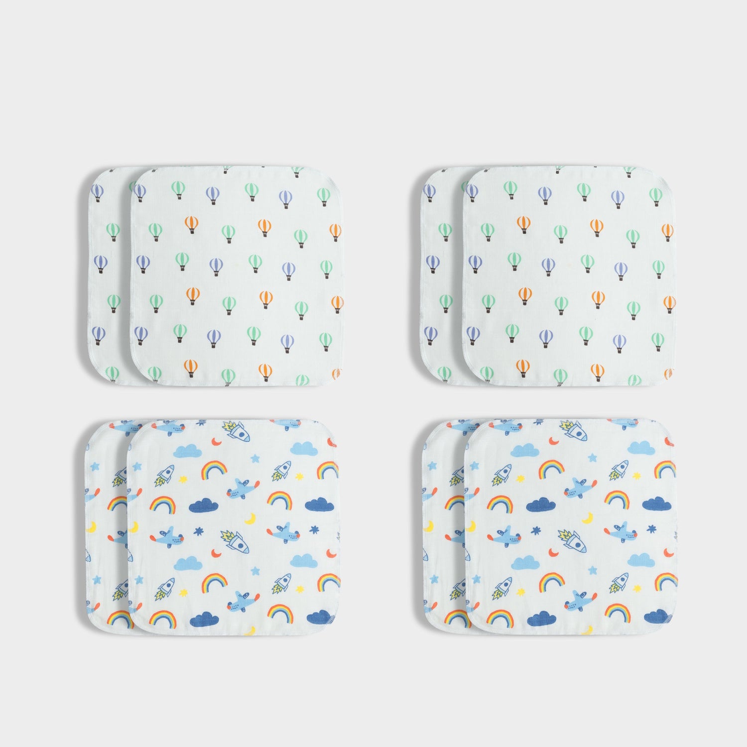 4 Pack Muslin Wash Cloth | Balloon Ride, Starry Safari