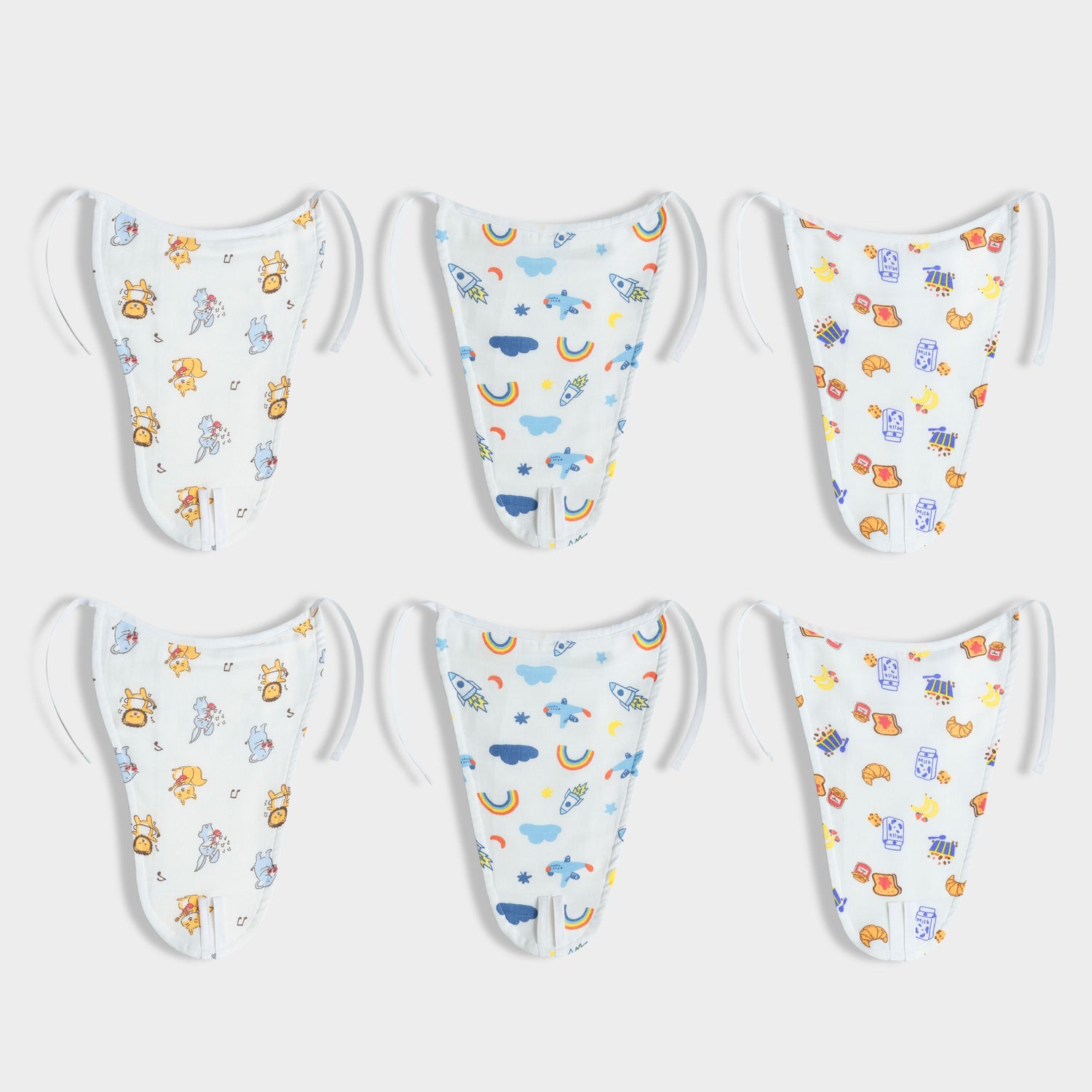 6 Pack Muslin Nappies | Jungle Jingles, Starry, Breakfast
