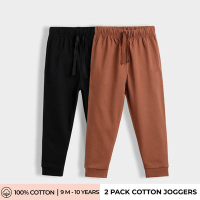 2 Pcs Cotton Joggers | Black, Brown