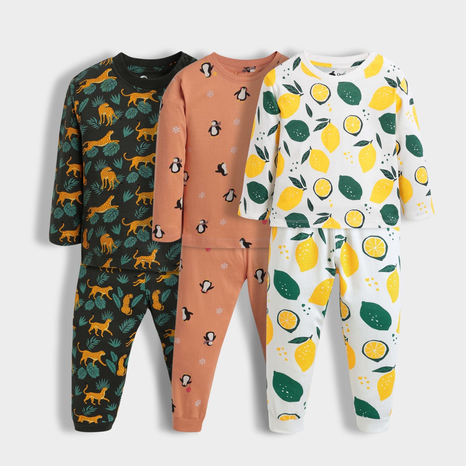 3 Pack Full Sleeves Unisex Co-ord Set | Cheetah, Lemon & Penguin Chill