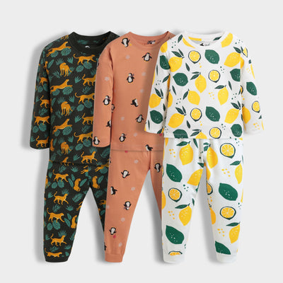3 Pack Full Sleeves Unisex Co-ord Set | Cheetah, Lemon & Penguin Chill
