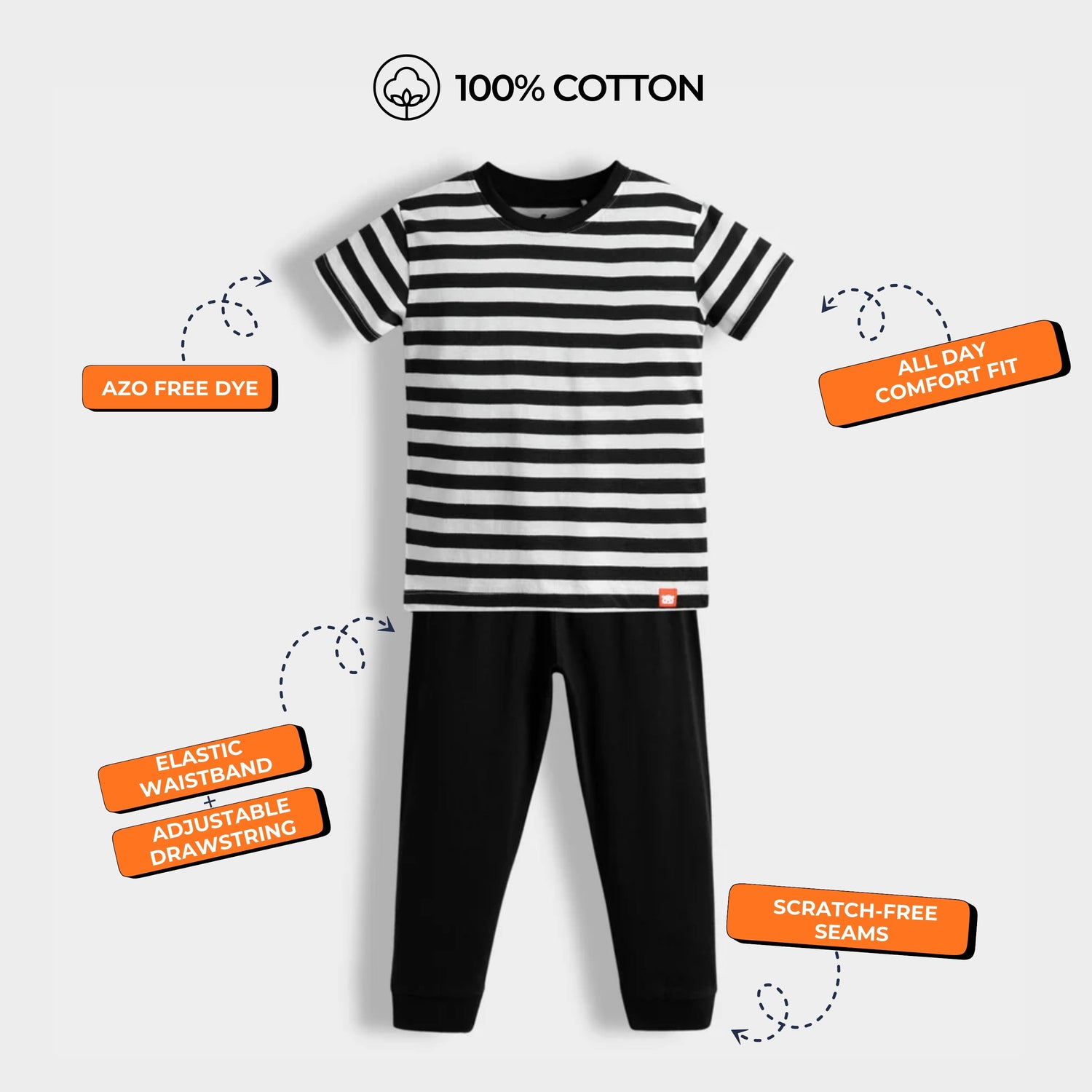 Half Sleeves Unisex Co-ord Set | Black Stripes