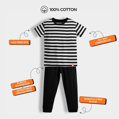 Half Sleeves Unisex Co-ord Set | Black Stripes