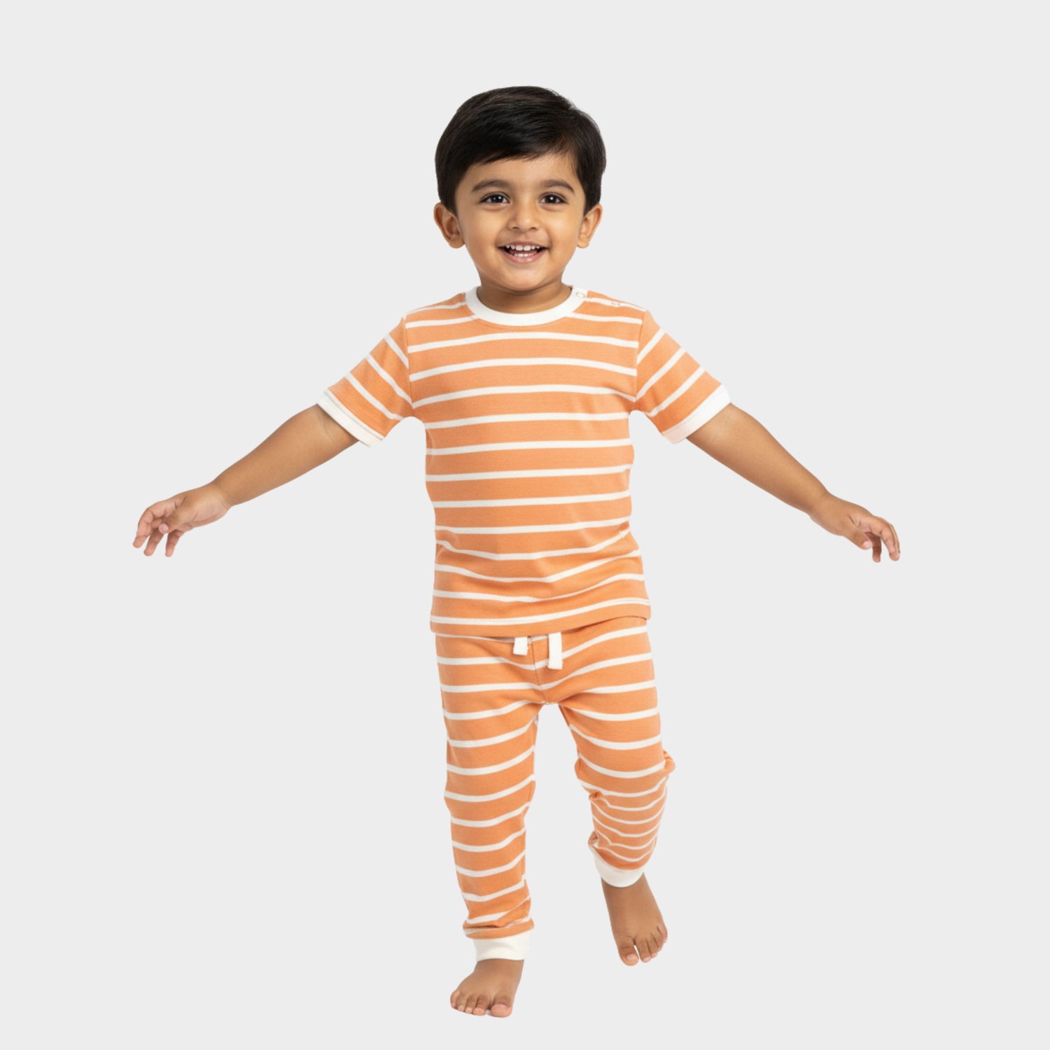Half Sleeves Unisex Co-ord Set | Orange Stripes