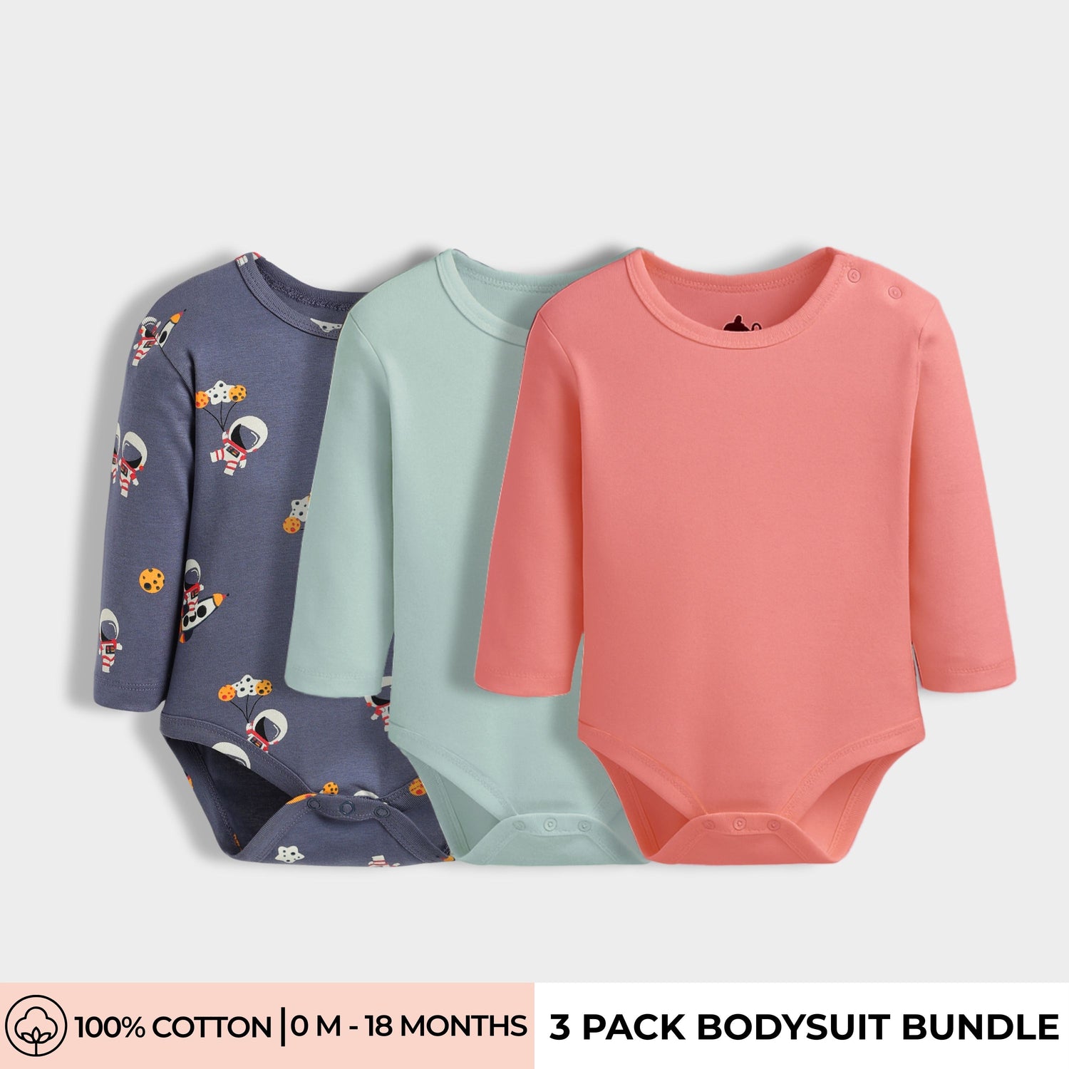 3 Pcs Full Sleeves Bodysuit | Space, Light Green, Orange