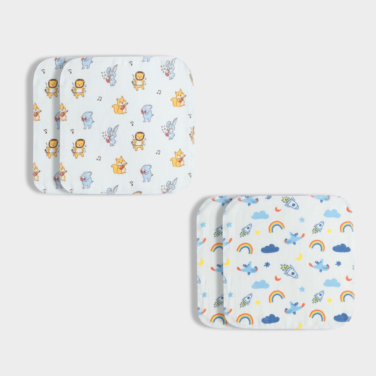 4 Pack Muslin Wash Cloth | Jungle Jingles, Starry Safari
