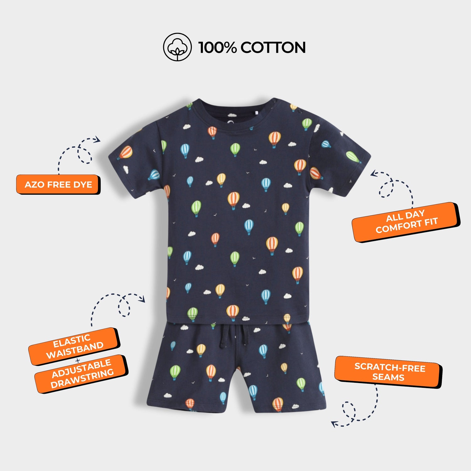 4 Pack T-Shirt & Shorts Unisex Co-ord Set | Cheetah, Hot Air, Oranges & Penguin