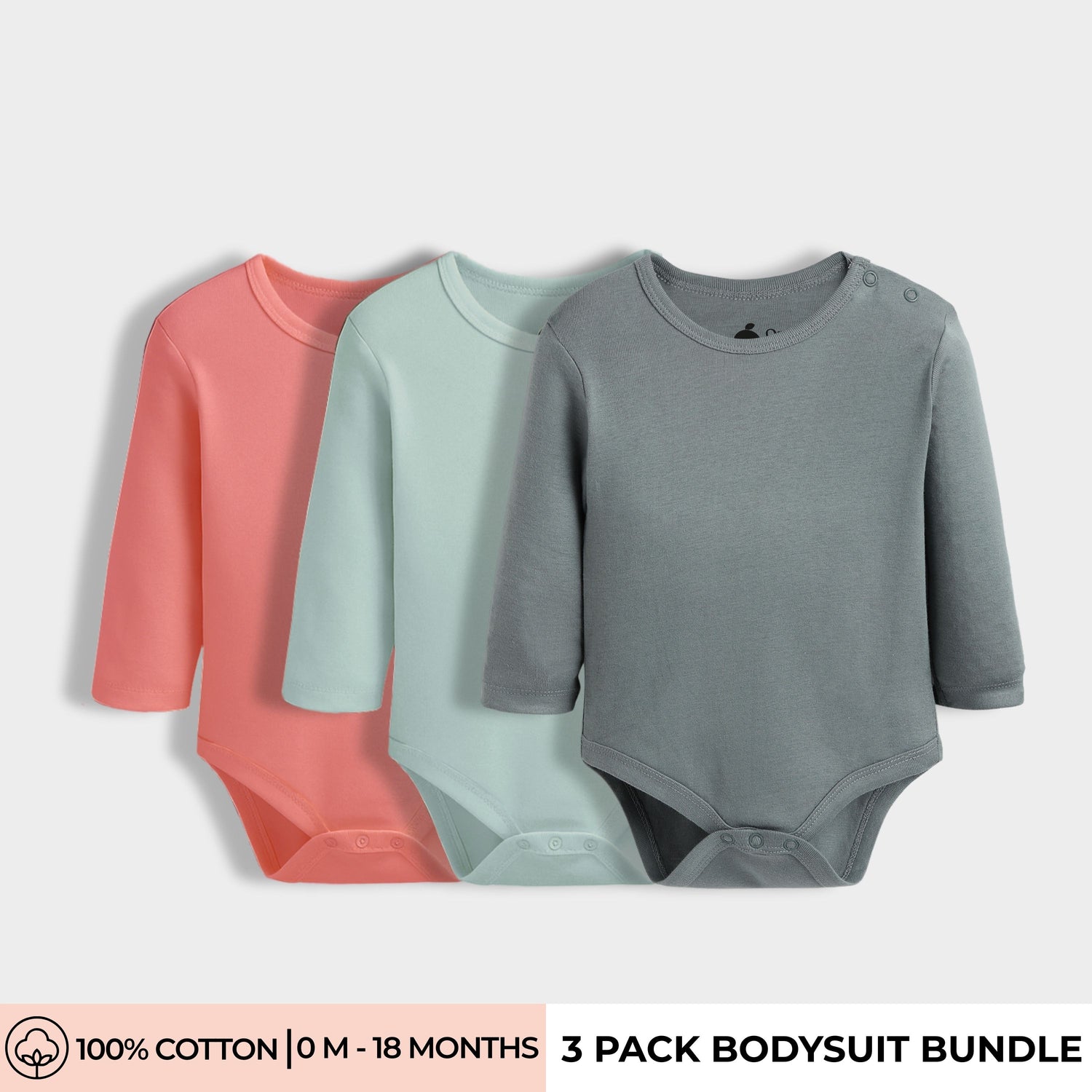 3 Pcs Full Sleeves Bodysuit | Orange, Grey, Light Green
