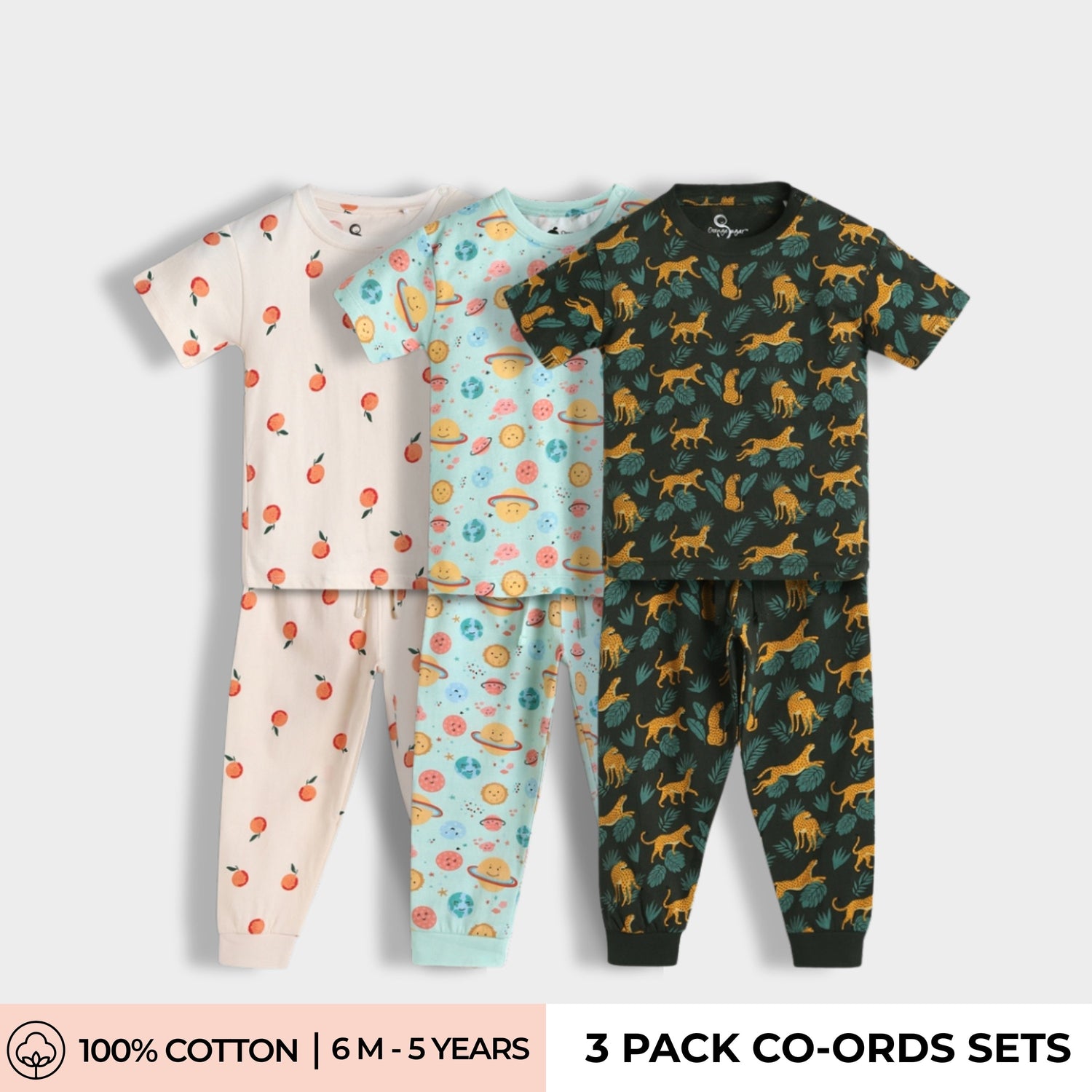 3 Pack Half Sleeves Unisex Co-ord Set | Galaxy, Orange & Cheetah