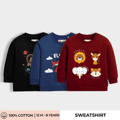3 Pack Sweatshirts | Space Kid, Fly High, Animal Kingdom