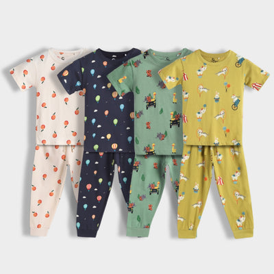 4 Pack Half Sleeves Unisex Co-ord Set | Hot Air, Jungle, Circus & Oranges