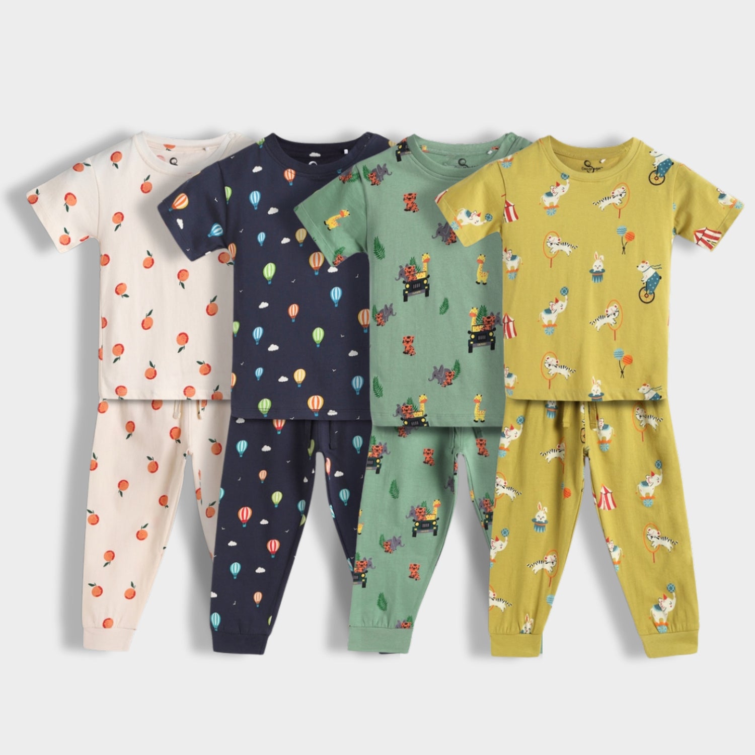 4 Pack Half Sleeves Unisex Co-ord Set | Hot Air, Jungle, Circus & Oranges