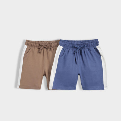 2 Pcs Cotton Shorts | Indigo Blue, Biscuit Brown