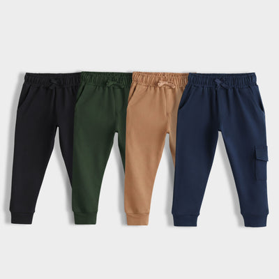4 Pcs Interlock Joggers | Black, Dark Olive, Light Brown, Royal Blue