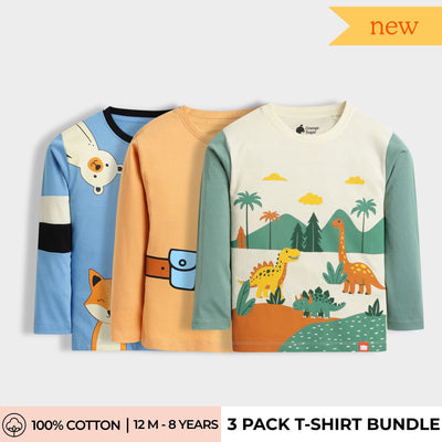 3 Pack Full Sleeves Unisex T-Shirts | Peek A Boo, Space Ship, Dino