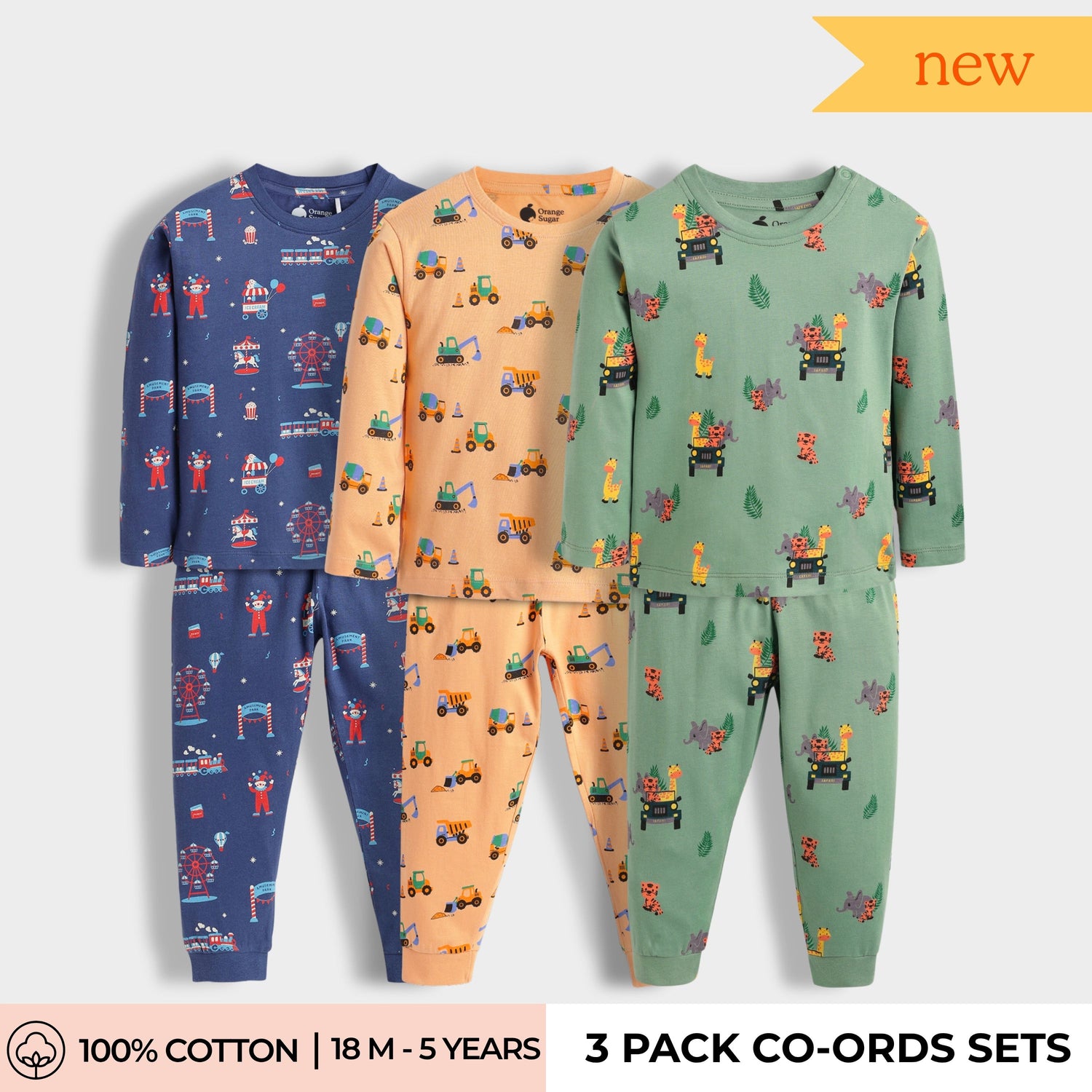 3 Pack Full Sleeves Unisex Co-ord Set | Carnival, JCB, Jungle