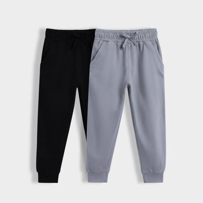 2 Pcs Cotton Joggers | Black, Grey