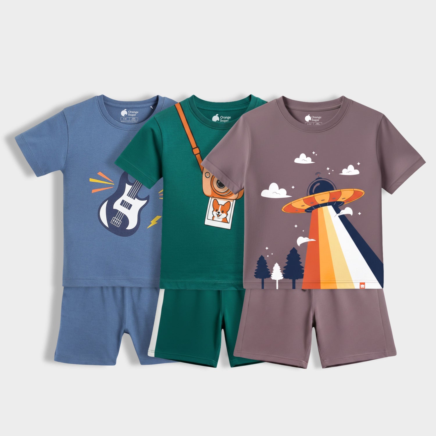 3 Pack T-Shirt & Shorts Unisex Co-ord Set | Rockstar, Camera, UFO