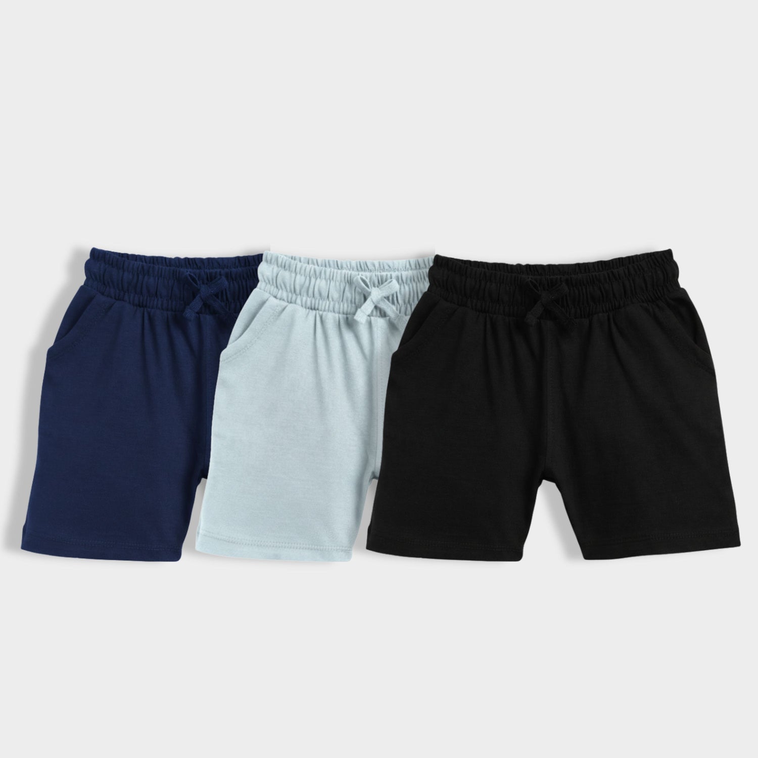 3 Pcs Cotton Shorts | Black, Light Blue, Blue