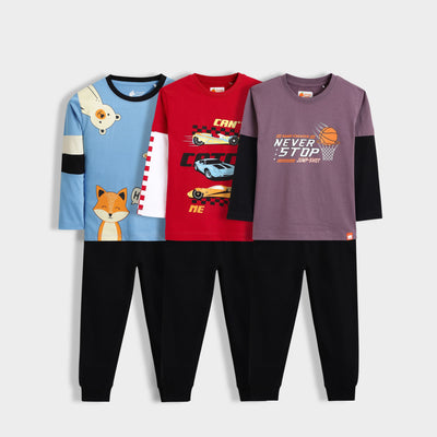 3 Pack Full Sleeves Unisex Co-ord Set | Peek A Boo, Fast Wheels, Never Stop