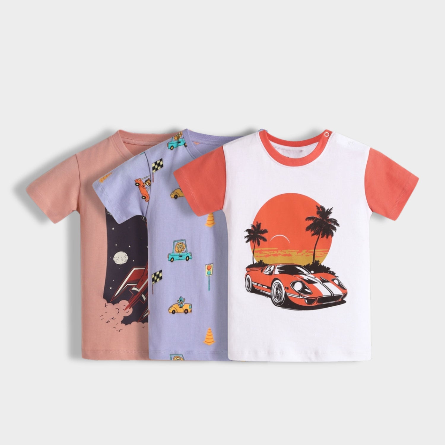 3 Pack Half Sleeves Unisex T-Shirts | Rocket, Racing Cars, Car Ride