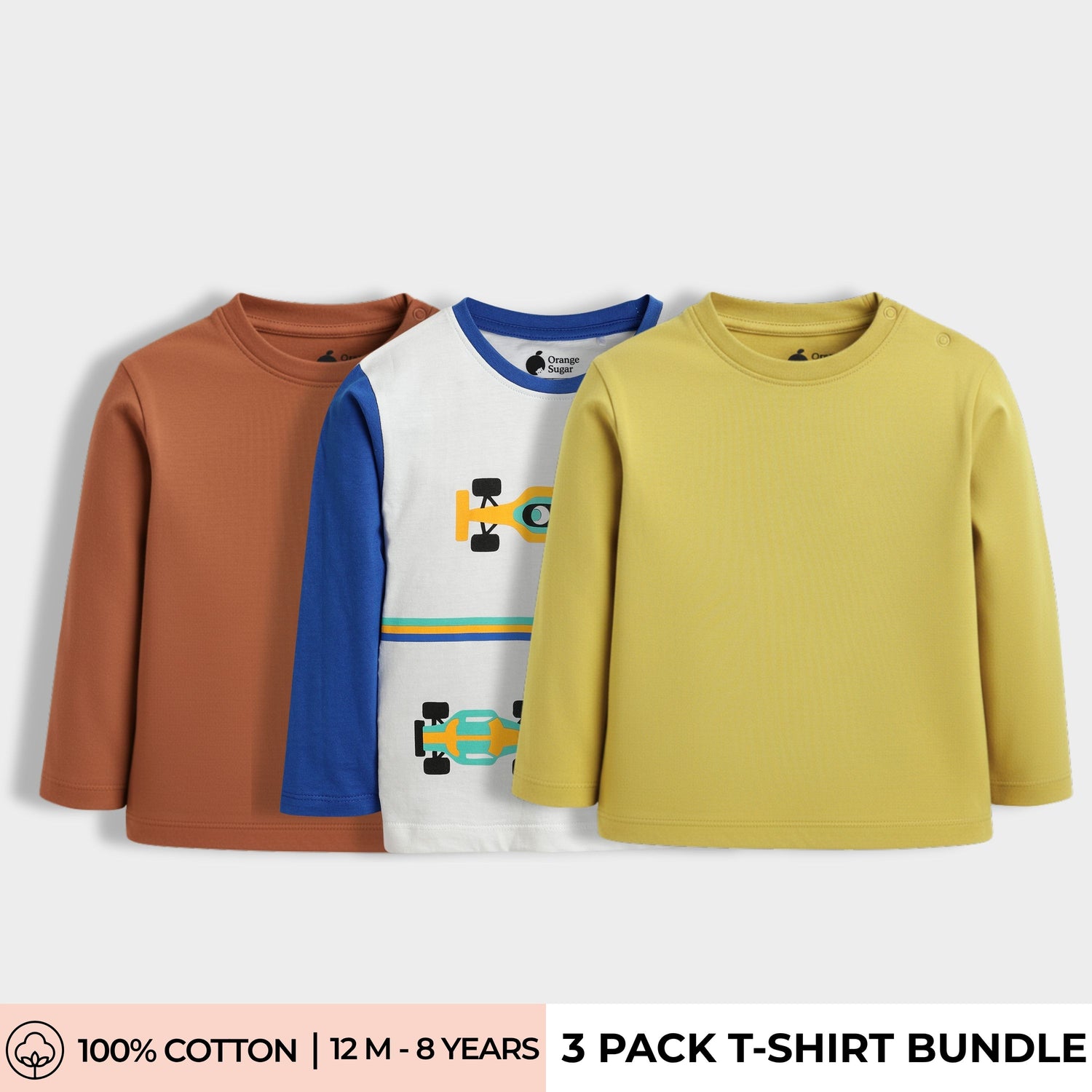 3 Pack Full Sleeves Unisex T-Shirts | Brown, Racing, Lime