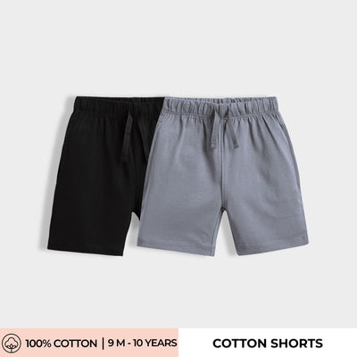 2 Pcs Cotton Shorts | Black, Grey