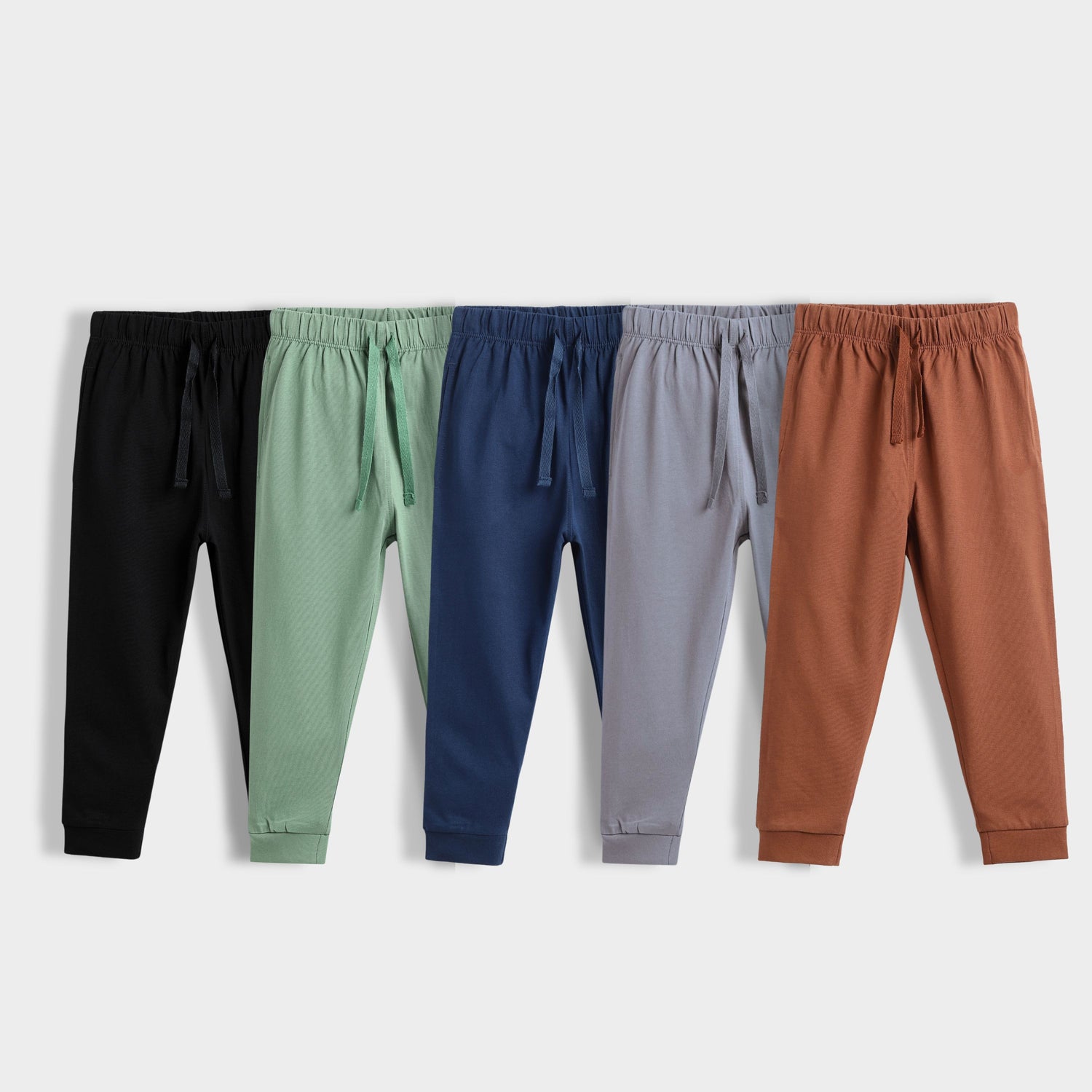 5 Pcs Cotton Joggers | Blue, Black, Grey, Brown, Green