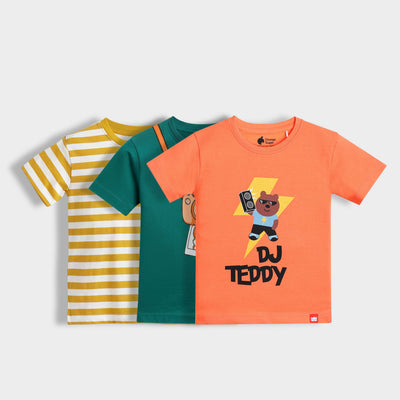 3 Pack Half Sleeves Unisex T-Shirts | Yellow Stripes, Mini Camera, Dj Teddy