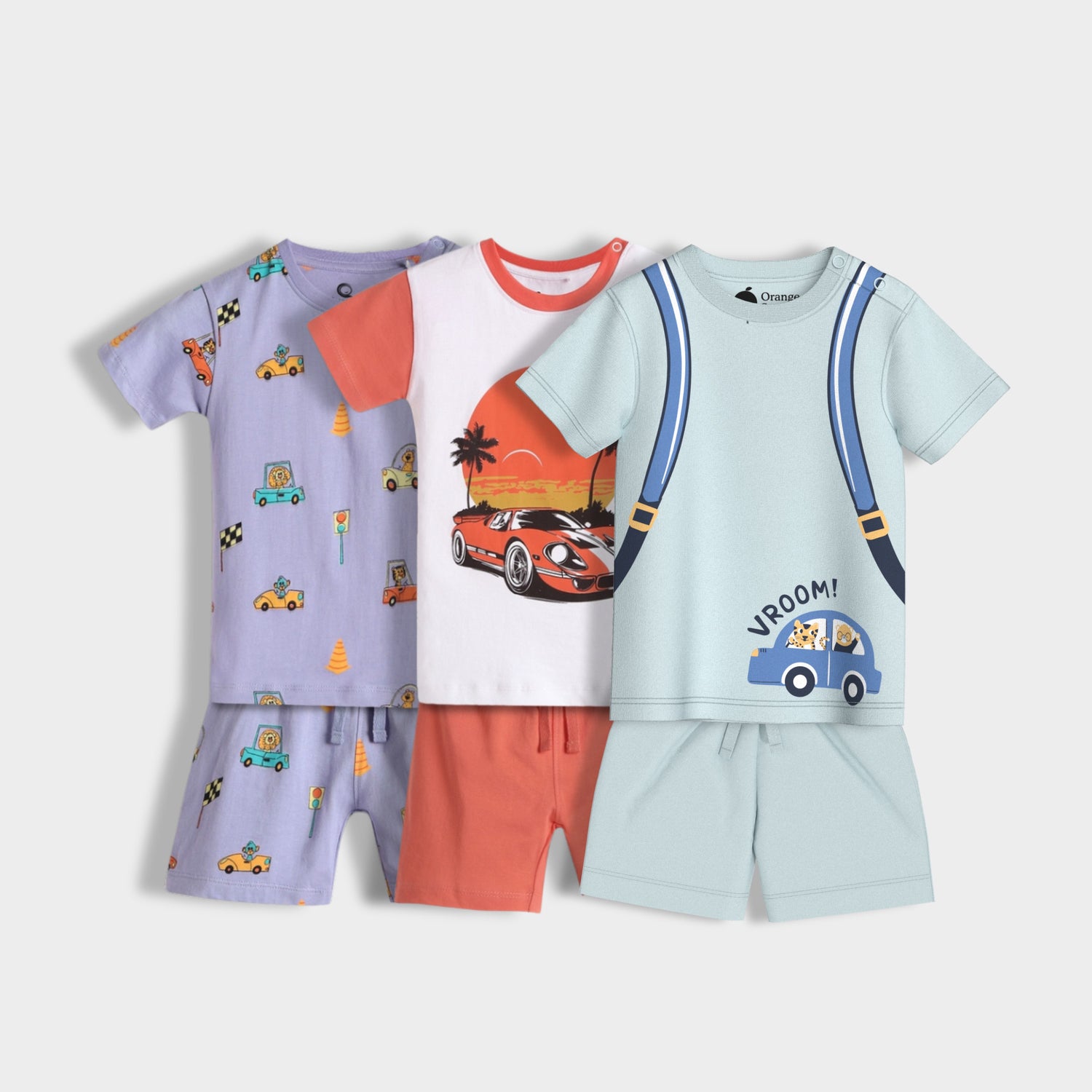 3 Pack T-Shirt & Shorts Unisex Co-ord Set | Cars, Car Ride, Back Pack