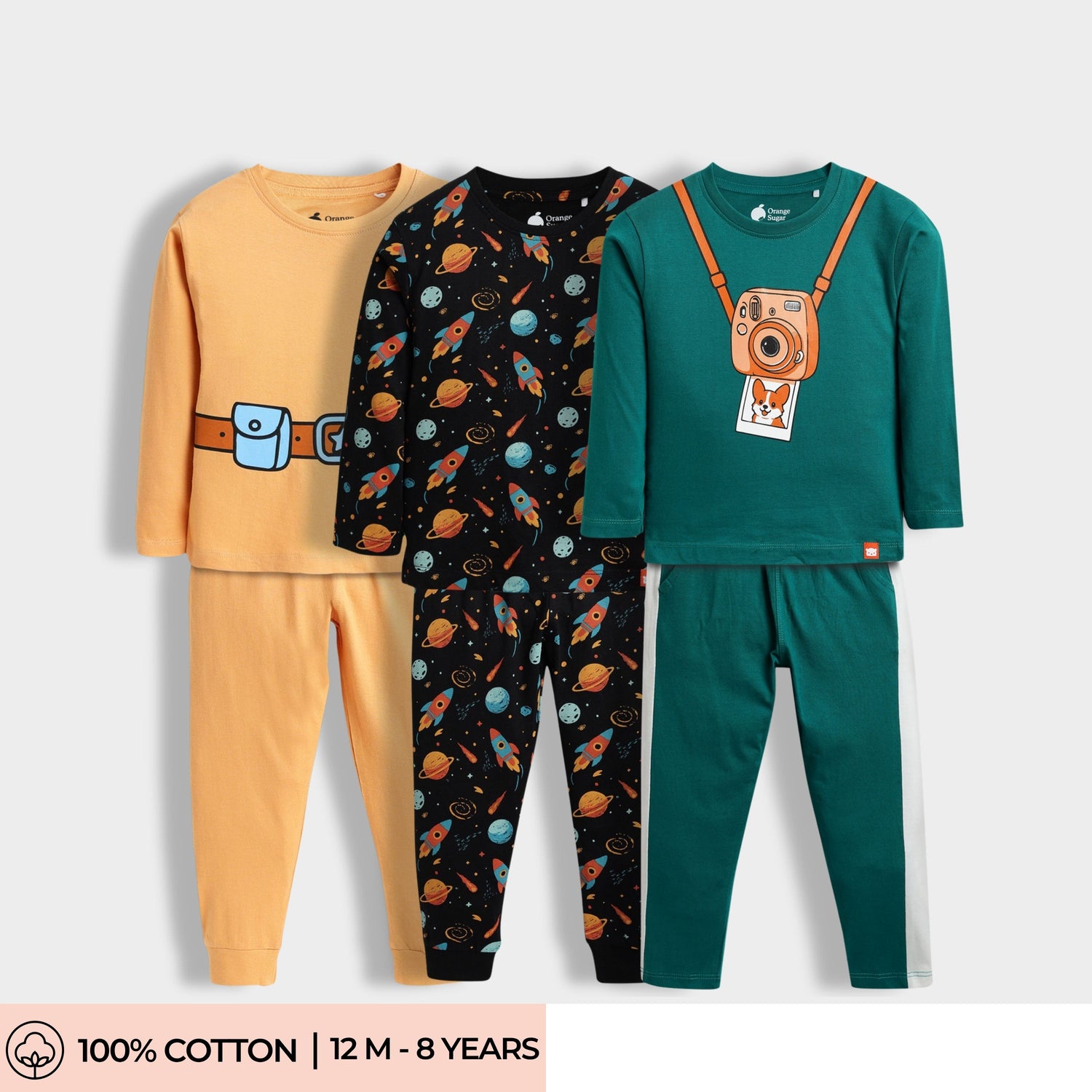 3 Pack Full Sleeves Unisex Co-ord Set | Space Ship, Comet, Camera