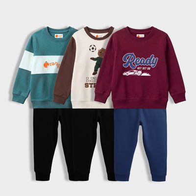 3 Pack Unisex Sweatshirt & Joggers Set | Orange Crew, Little Striker, Ready Set Go