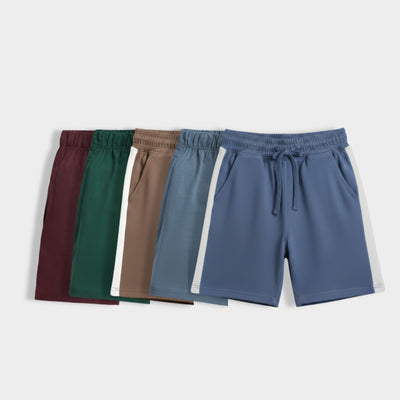 5 Pcs Cotton Shorts | Wine, Bottle Green, Biscuit Brown, Air Force Blue, Indigo Blue
