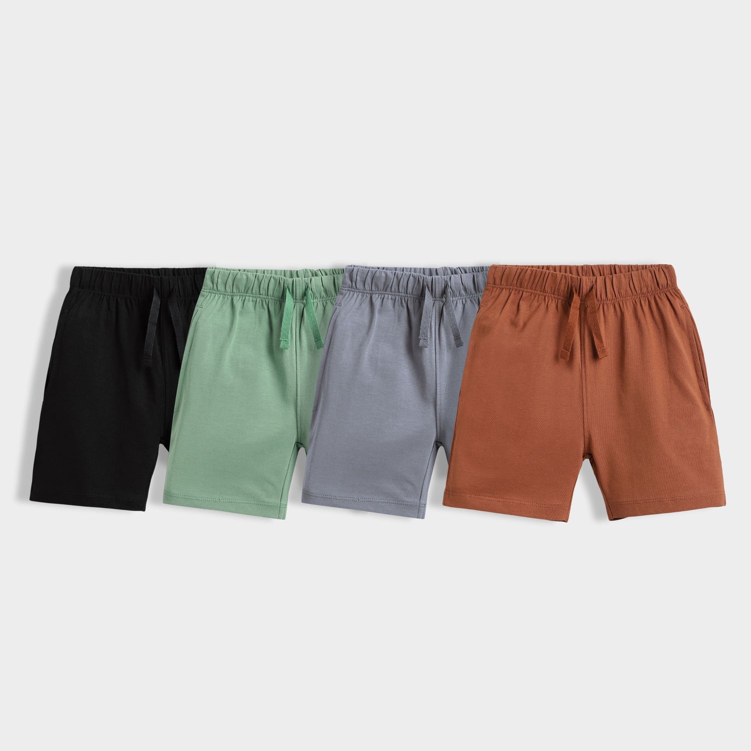 4 Pcs Cotton Shorts | Black, Grey, Brown, Green
